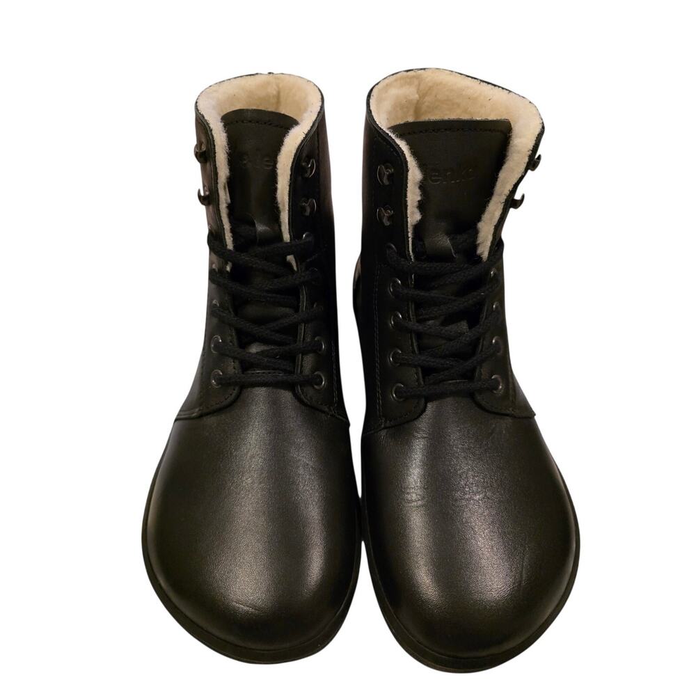 Be Lenka Barefoot Ankle Boots Women 6.5 Black Leather Wool Lined Lace-Up Outdoor